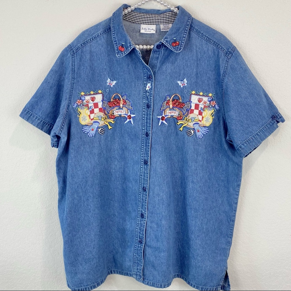 Vintage Chambray Embroidered Denim Shirt Top